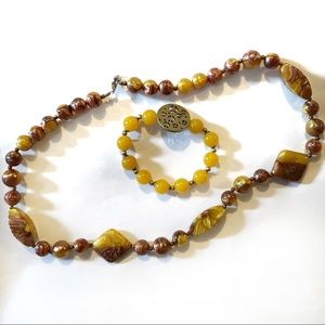 Simulated Stone Bracelet Necklace Butterscotch Carmel Colors